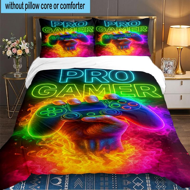 Neon Game Over Art 3PCS Bedding set,Ideal for 1pc Duvet Cover And 2pcs Pillowcases Perfect for Fan gift,Ideal for Bedroom, Dormitory