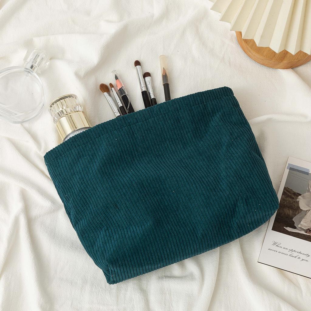 Corduroy Cosmetic Bag Women Korean Solid Color Makeup Organizer Travel Toiletry Pouch Beauty Case