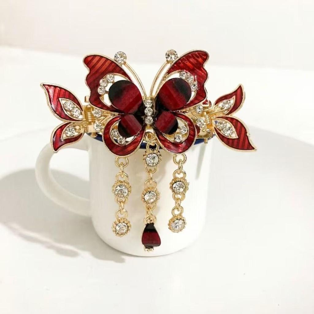 Elegant Ethnic Rhinestone Tassel Hair Claw Clip