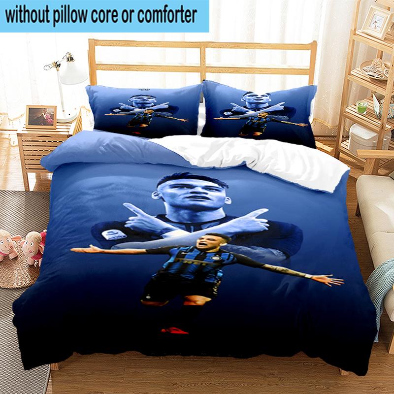 3PCS Inter Milan Star Lautaro Bedding Set,Including 1pc Duvet Cover And 2pcs Pillowcases Perfect for Bedroom, Dormitory, Fan Christmas Gift
