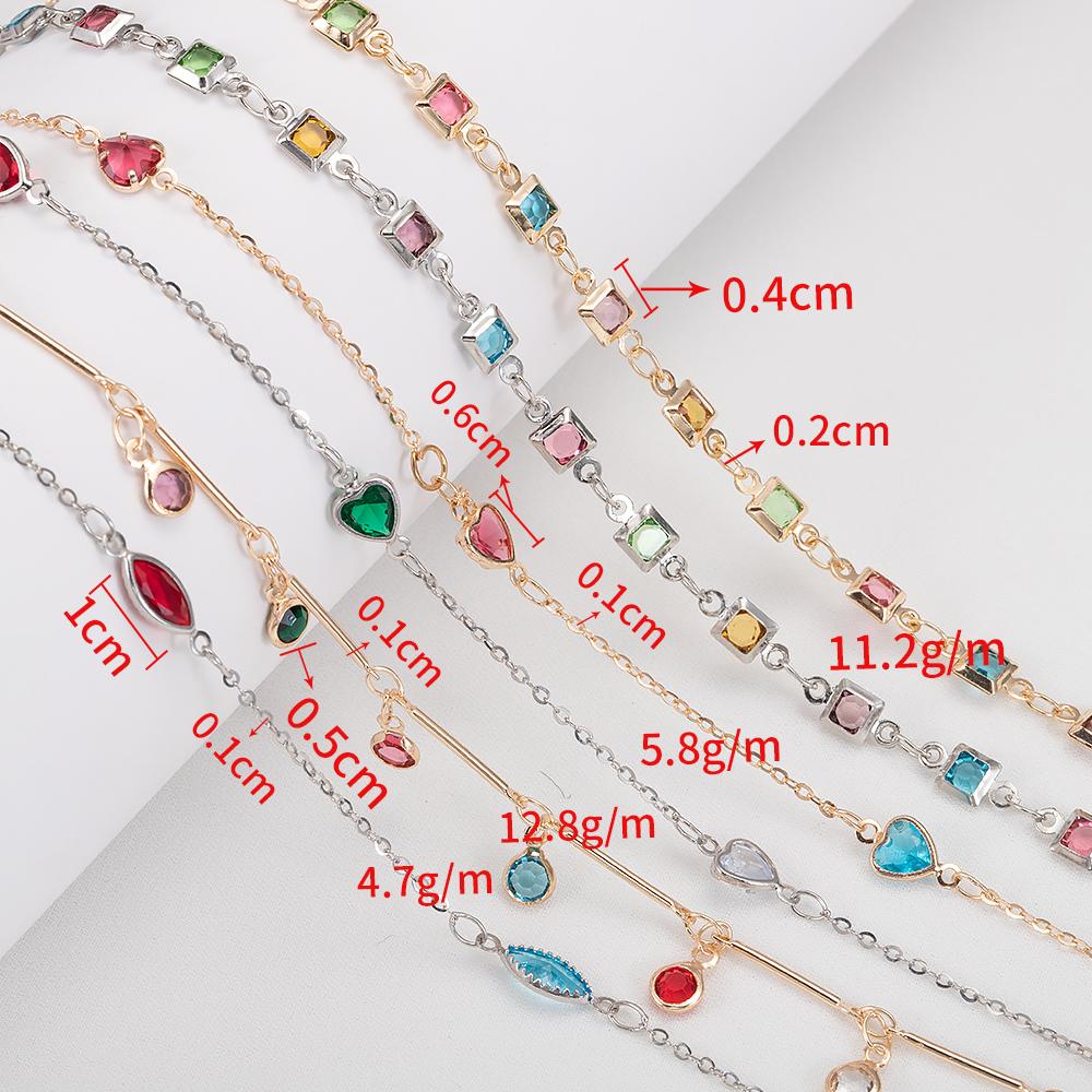 1Meter Crystal Glass Bead Copper Chains for Bracelet Necklace Jewelry Making DIY Colorful Charms Bohamian Handmade Accessories