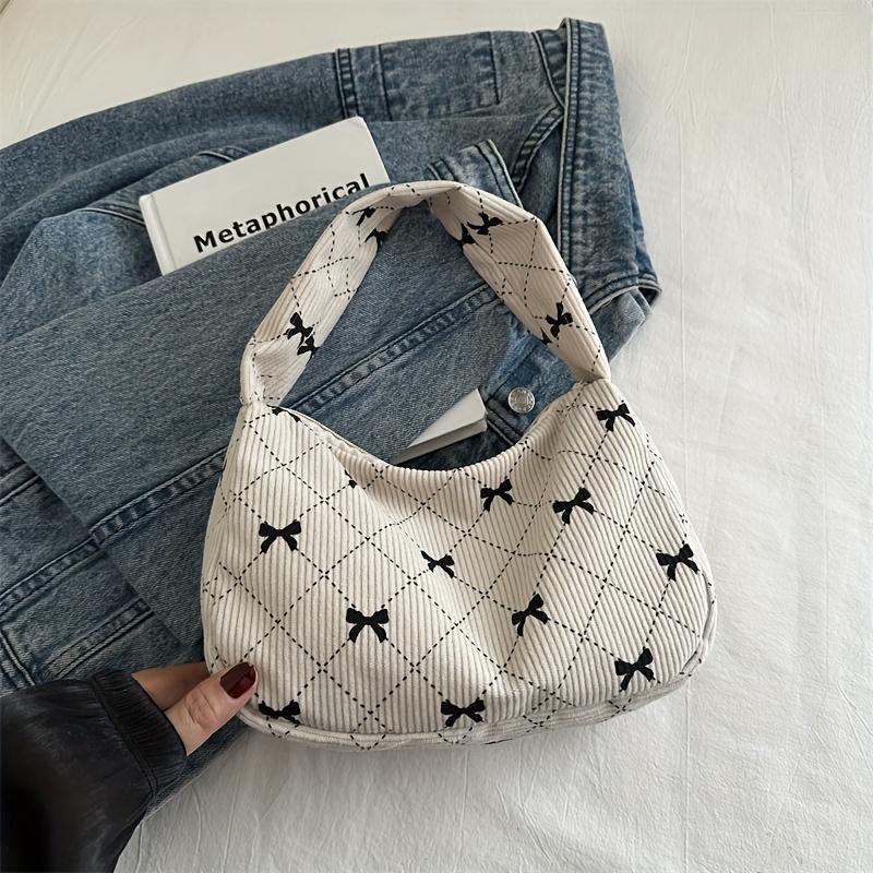 1pc Chic Crescent Moon Shoulder Bag - Large Capacity Underarm Handbag with Stylish Bow Pattern, Zip Closure, Perfect for Casual Everyday Use