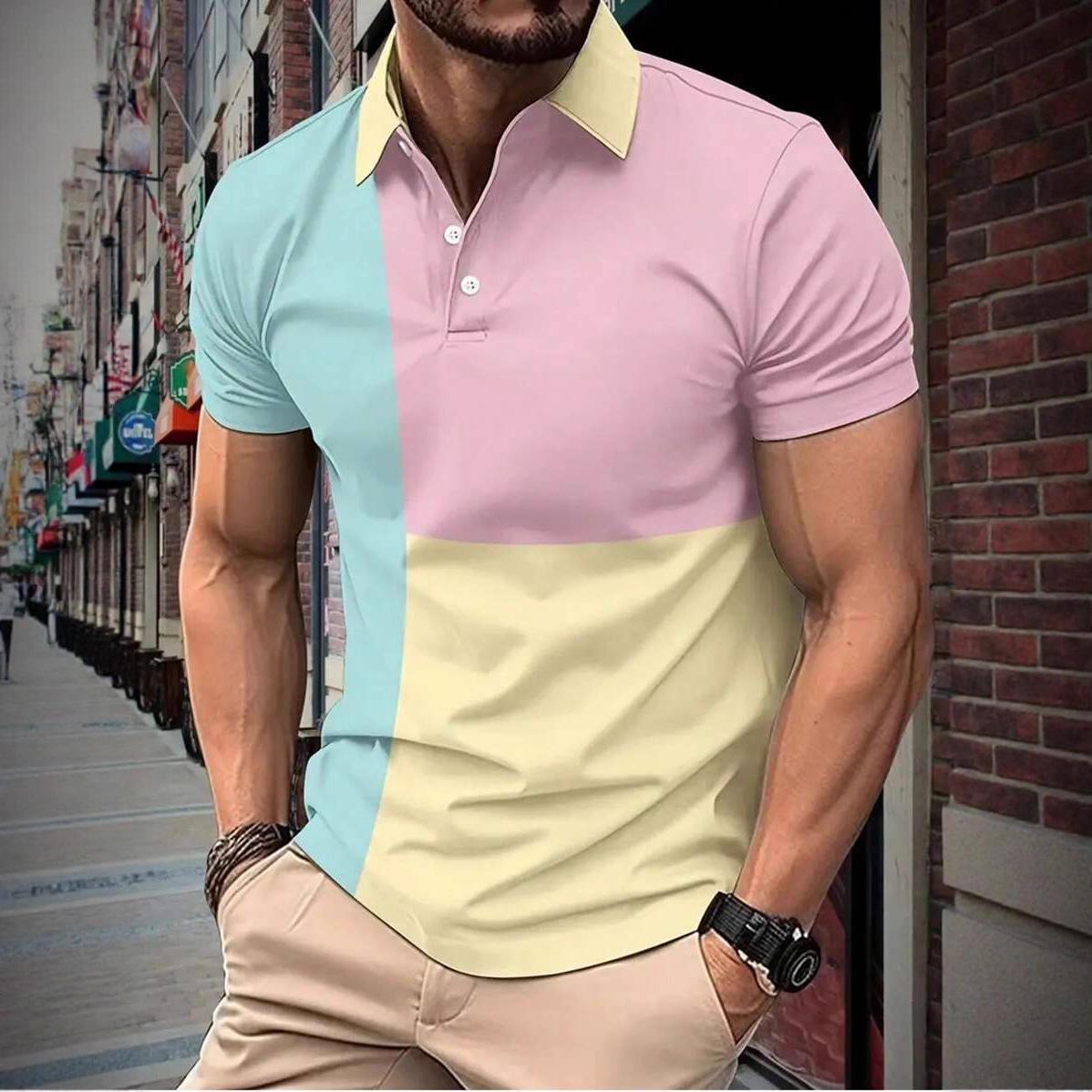 

Мужская футболка-поло с коротким рукавом и 3D колорблоком Medium розовый