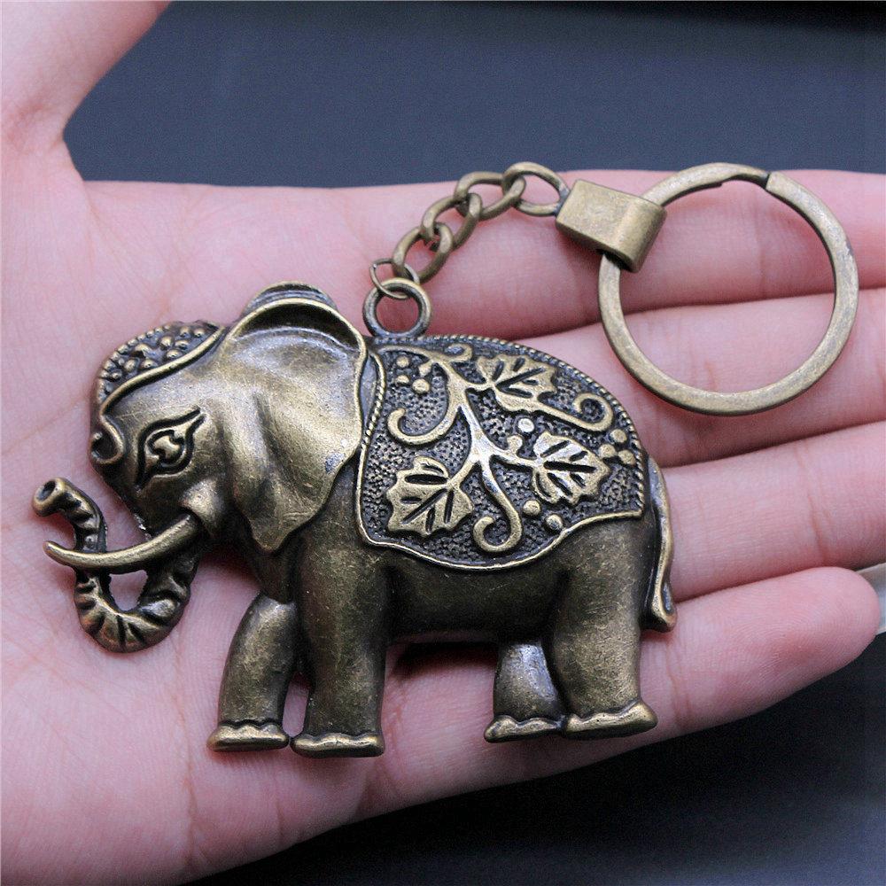 Elephant Horse Animal Duo Pendant Antique Bronze Metal Keychain with 30mm Ring for Students Hot Sale