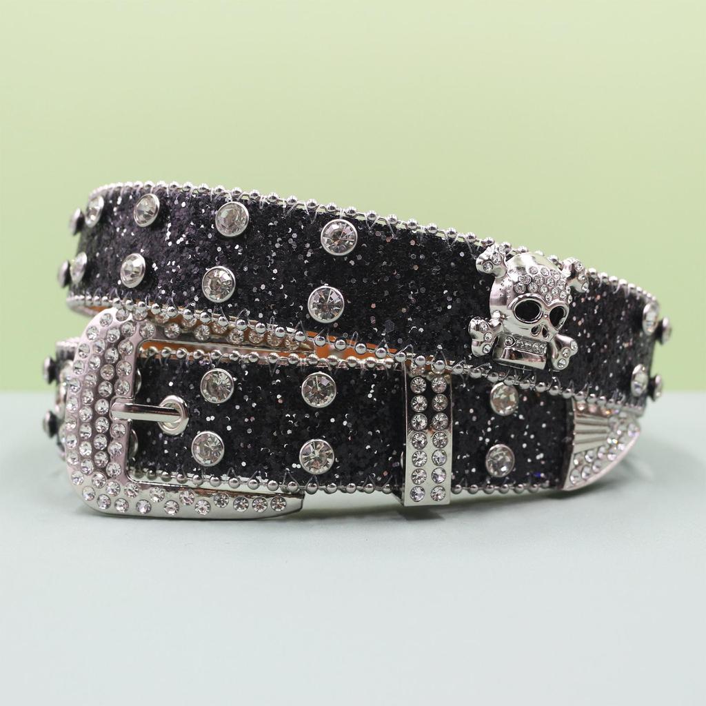European Style Punk Skull Belt with Rhinestones - Unisex Rock Fashion Accessory