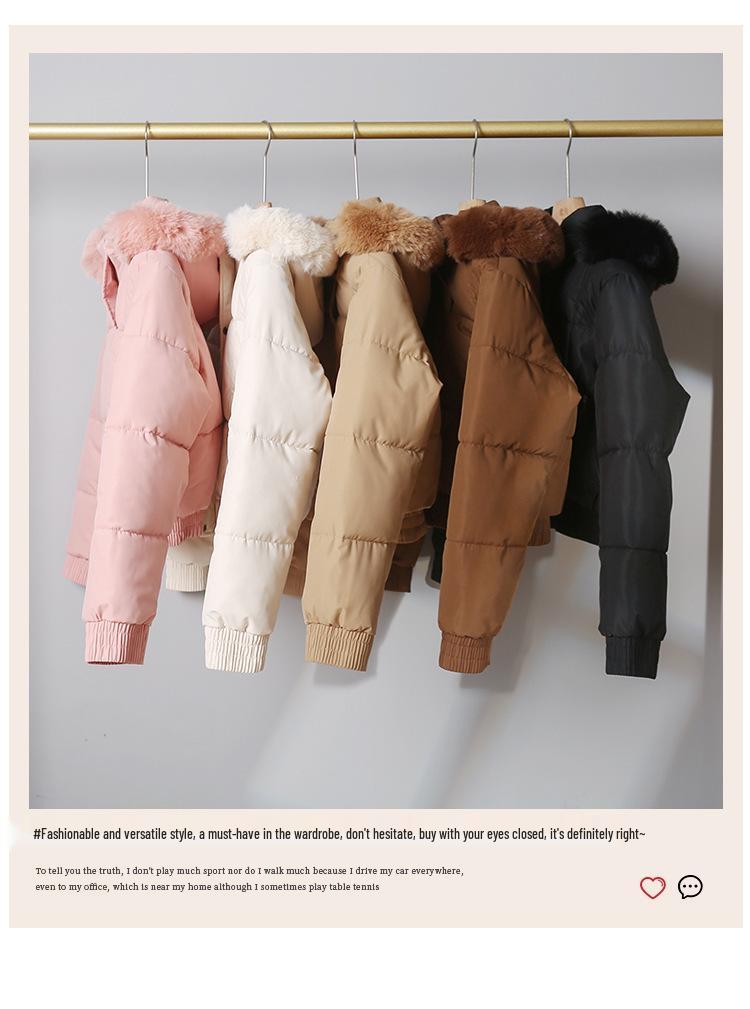 Women's Short Winter Cotton Parka with Fur Collar - Thickened Korean Style Velvet Jacket