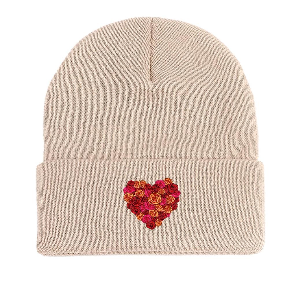 Flower Heart Print Knit Hat Beanie,Beanies Candy Color Slouchy Solid Bonnet Knitted Hat Beanie
