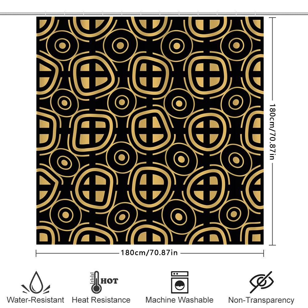 Gold Black Bath Shower Curtain Decorative Print Waterproof Home Bathroom