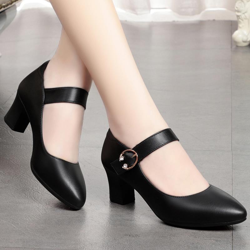 Women s Soft Sole Chunky Heel, Round Toe Leather Shoes - Spring/Autumn 2026, Single Buckle, Medium Heel 41 чёрный