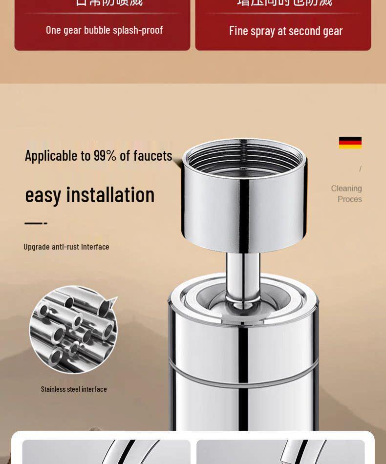 Universal Anti-Splash Kitchen Faucet Extender with Rotating Shower Head