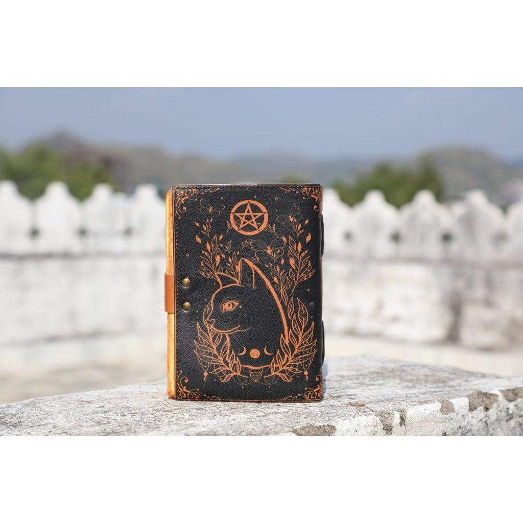 Leather Handcrafted Journal Diary Celtic Cat Printed Office and Personal Use Travel Planner Unruled Artist Sketchbook Writing Diary With C-Lock Brass