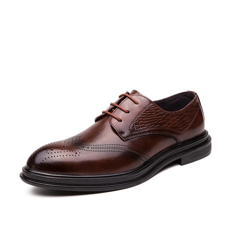 Fashion British Style Pointed Brogue Shoes Lace Up Massage Soles Men's Banquet Dress Shoes Retro Brown Men's Business Casual Shoes