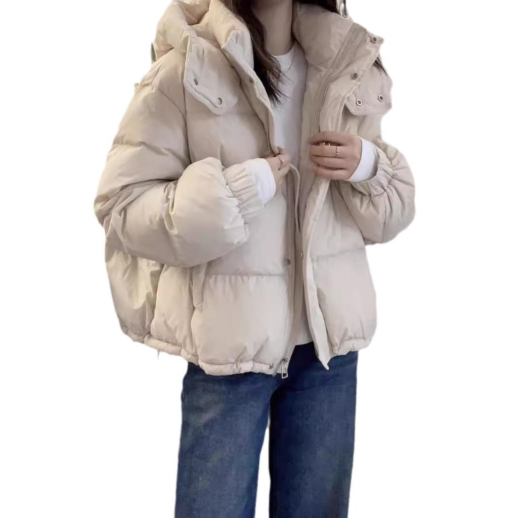 Down cotton-padded clothes women's autumn and winter short 2025 large size loose cotton clothes small man hooded warm casual jacket