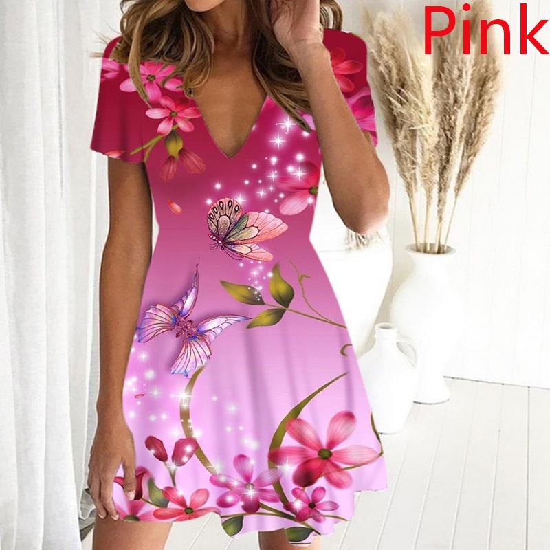 Manga corta V-Cuello Estampado Damas Vestido Mujer Verano Casual Slim  A-Line Midi Vestido Fiesta Playa Dulce Vestido Suelto Plus Size comprar a  buen precio — entrega gratuita, reseñas reales con fotos —