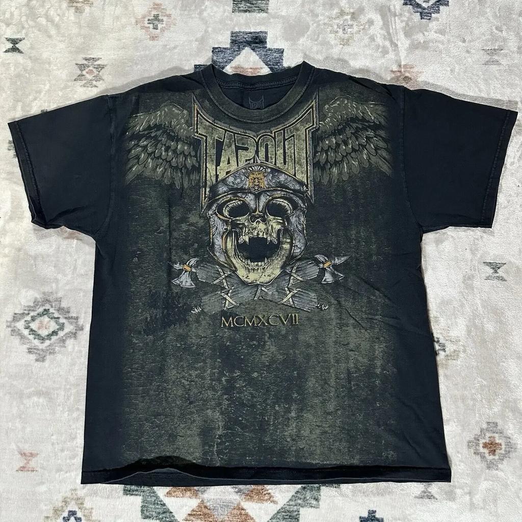 Y2K Tap Out Retro Fashion Cotton T Shirt Men Oversized Graphic Print Streetwear Short Sleeve Tee Distressed Graphic