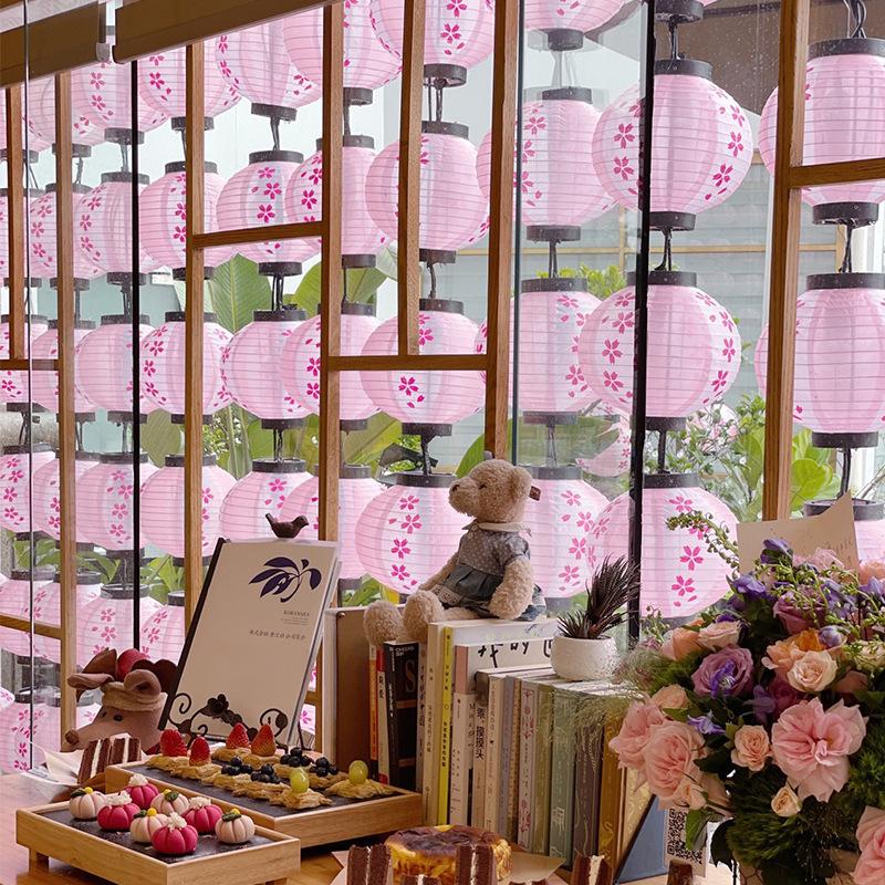 Japanese Style Flower Round Lantern Decoration Cherry Flowers Cloth Lantern Waterproof Hanging Props Home Decor