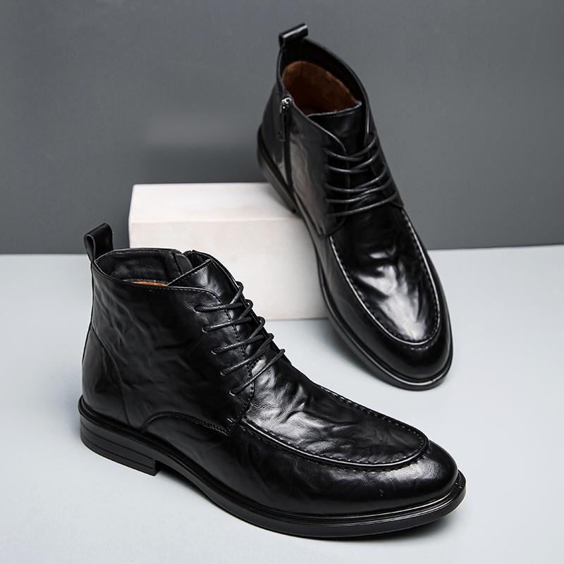 Fashion Man Winter Chelsea Boots lace up plush Fur Warm Male Casual Leather Shoes Designer Men's Dress Boot Business shoes Footwear