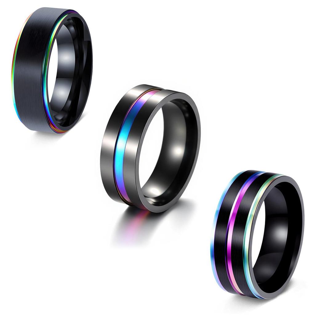 Europäisch-Amerikanische Mode Schwarz & Farbe Durchsetzt Titanstahl Mattierter Ring Schmuck