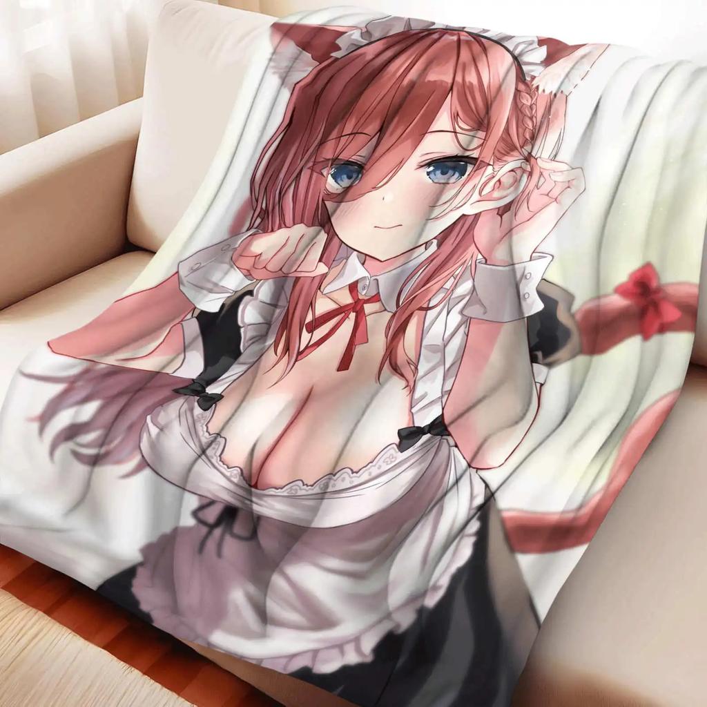 Kreslená přikrývka The Quintessential Quintuplets Nakano Miku, flanelová, teplá, měkká, otaku přehoz, multifunkční, dekorativní bytový textil