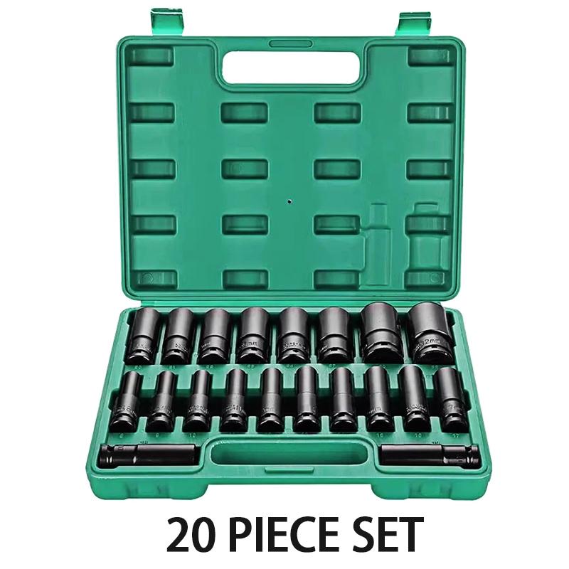 Electric wrench socket set 10/15/20 piece set, carbon steel hexagonal extended air gun socket head impact socket set
