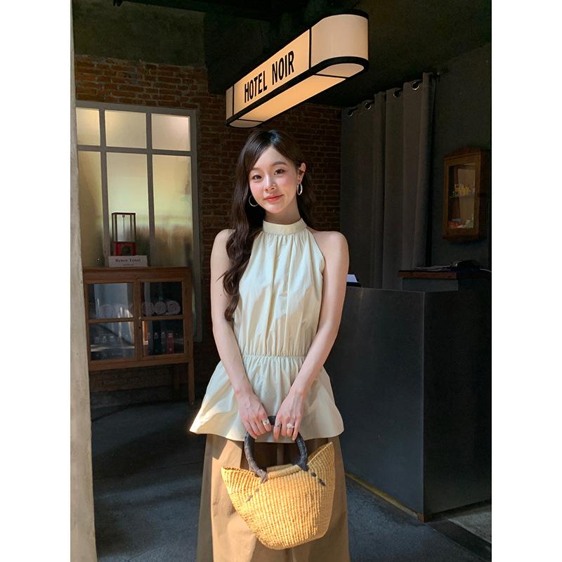 Summer French Minimalist Temperament Waist Stand-up Collar Vest Sleeveless Top Women's S