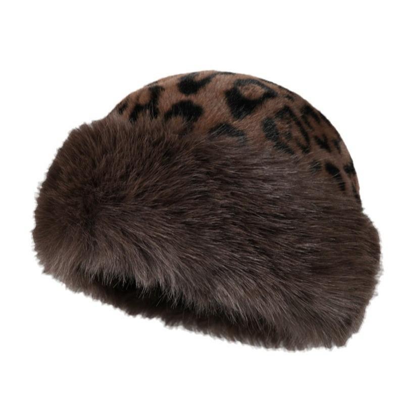 Retro Leopard Print Plush Bucket Hat Women's Autumn and Winter New Small Face Thickened Warm Ear Protection Mongolian Hat