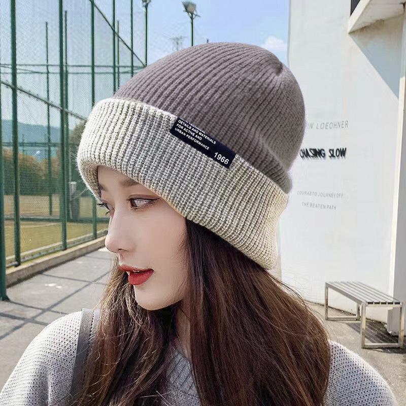 Hat Women's Winter Thickened Warm Knitted Hat Ear Protector Double Sided with Stacking Hat Wool Hat Men