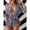 Women Sexy European Style Mesh Printed Three Piece Split Bikini Swimsuit