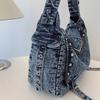 Denim Shoulder Bag With Studs And Love Buzz Print For Women