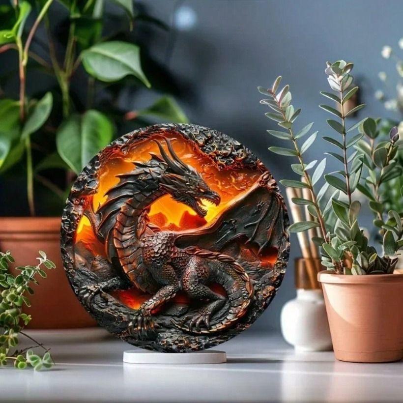 Metal Wall Art Dragon Volcano Atmospheric Waterproof Poster for Patio