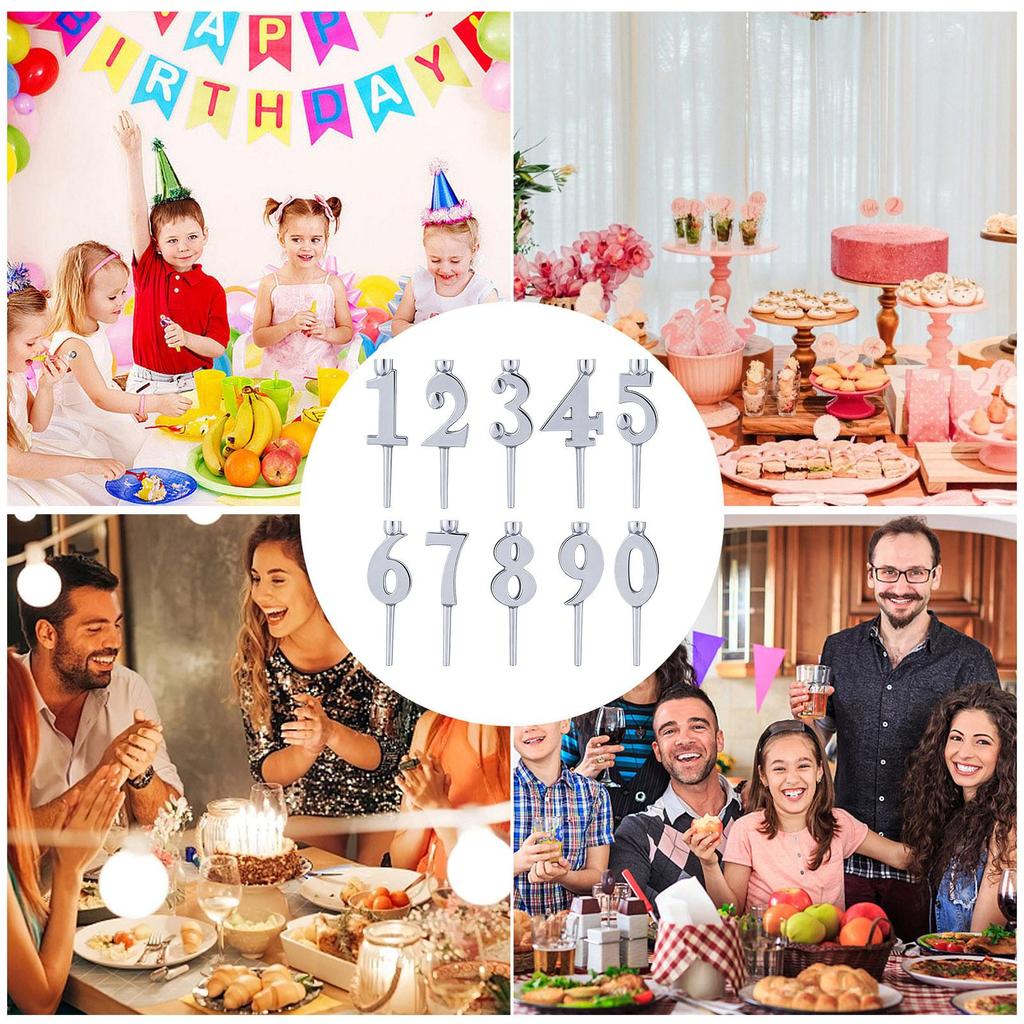 Reusable Birthday Cake Candle Holders 11 Pieces 1-9 Decorations Metal Number Candle Holders for Family Students Adults Men Women
