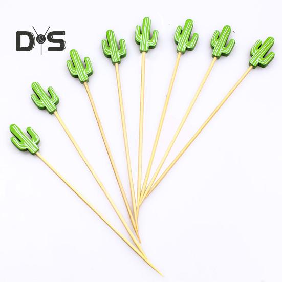 100 Pcs Food Picks Disposable Bamboo No Harm Cactus Shape Salad Sticks for Banquet