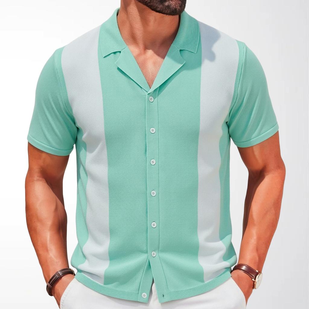 V Neck Shirts Short for Men Sleeve Button Down Polo Shirt Summer Beach Knitted Casual Shirt Tops Men's Breathable Lightweight Vacation Vintage Shirts