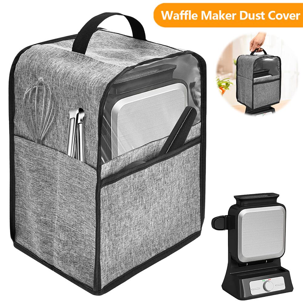 Waffle Maker Dust Cover Oxford Fabric Waterproof Waffle Machine Protector with Visual Window and Pocket Kitchen Appliance Cover
