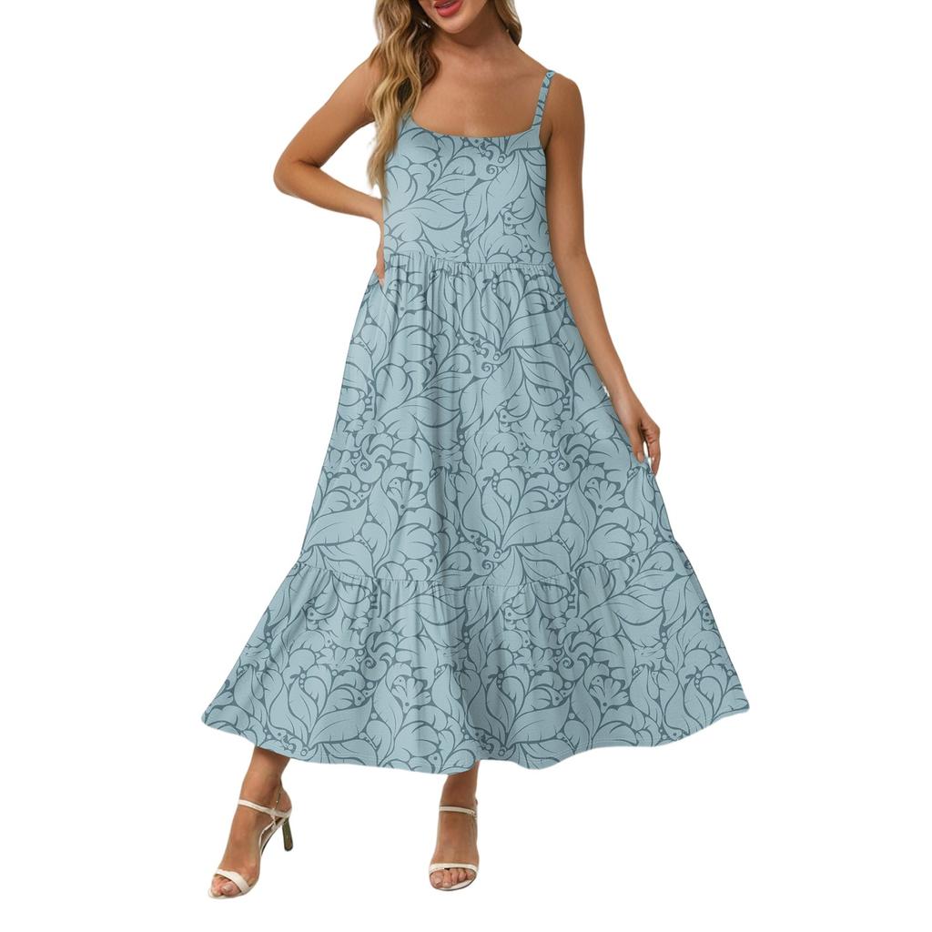 Damen Long Beach Casual Elegant Spaghettiträger Maxikleid Nähte Zurückhaltend Fließendes Bohemian Kleid