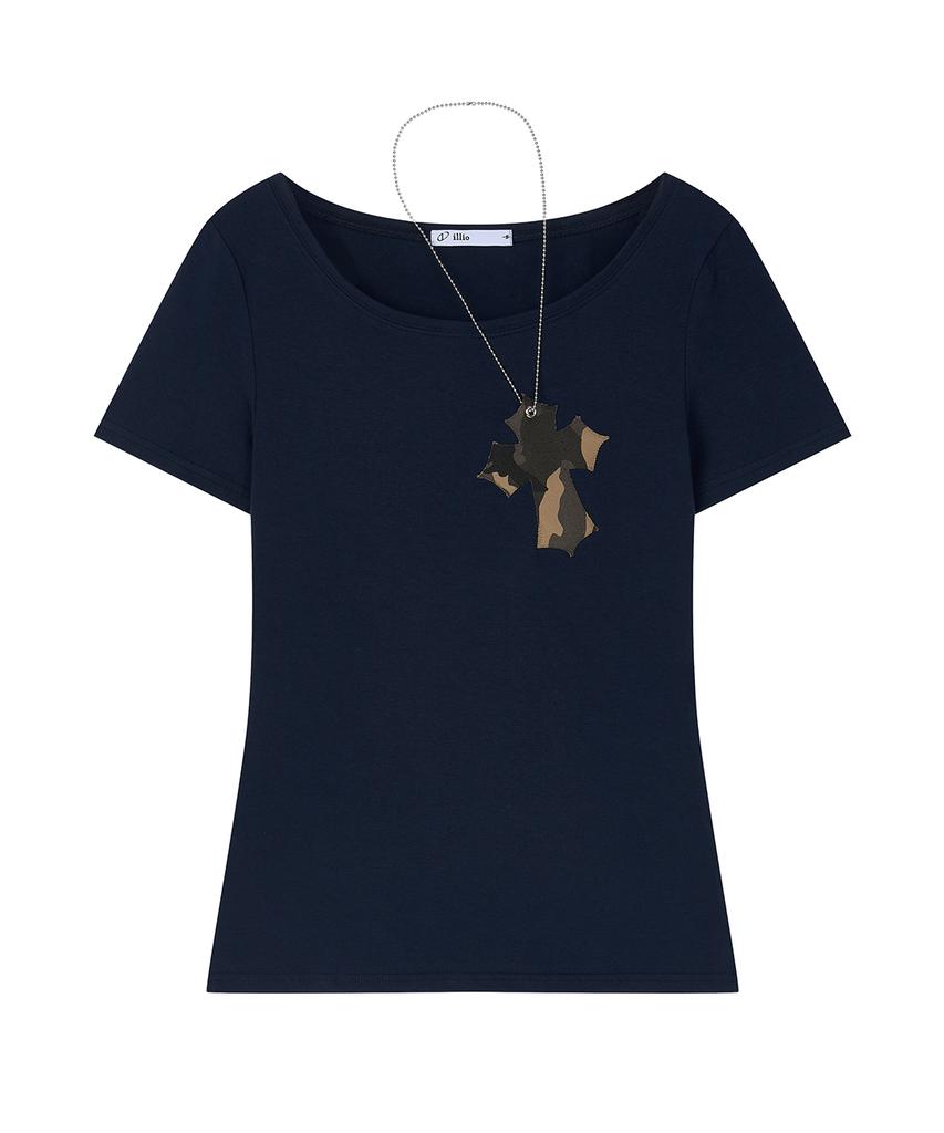 ILLIO Navy-Camou Cross Necklace T-Shirt