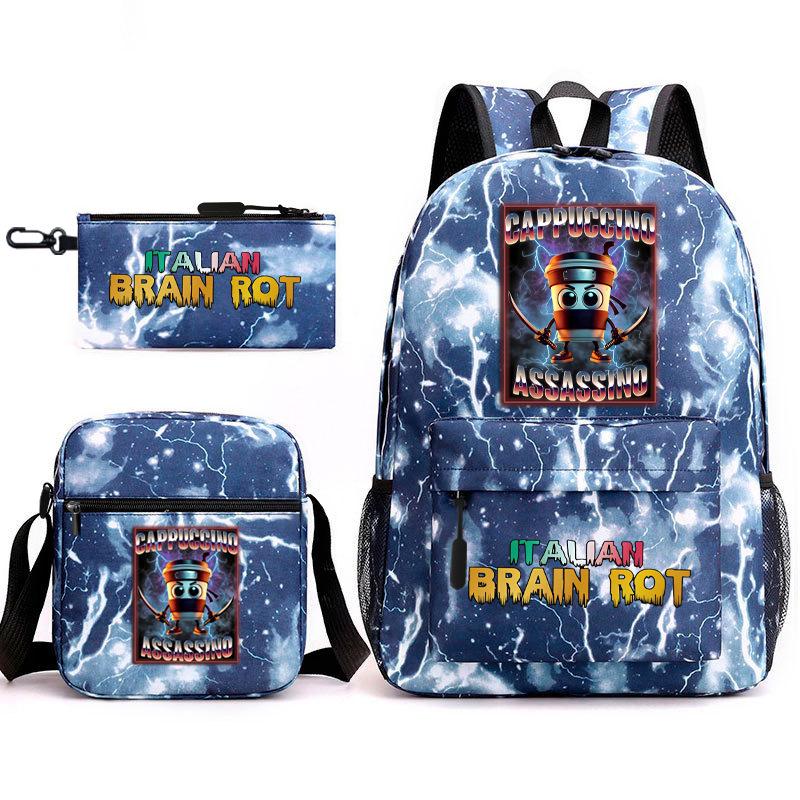 School Bag Tongtongsahur Cartoon Abstract Shanhaijing Primary School Students and Teenagers Backpack Three-piece Set L