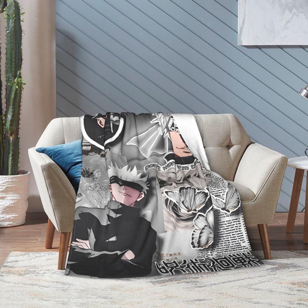 Jujutsu Kaisen Gojo Satoru Flannel Throw Blanket Anime Cool for Bedding Throws Knitted Blanket Outdoor Ultra-Soft Breathable