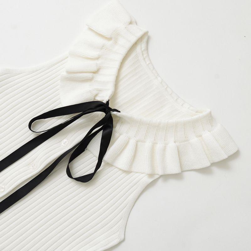 Kaslead New Women clothes Western Style Bowknot Decoration Warp Knitting Lead Lapel Top 4770171 251