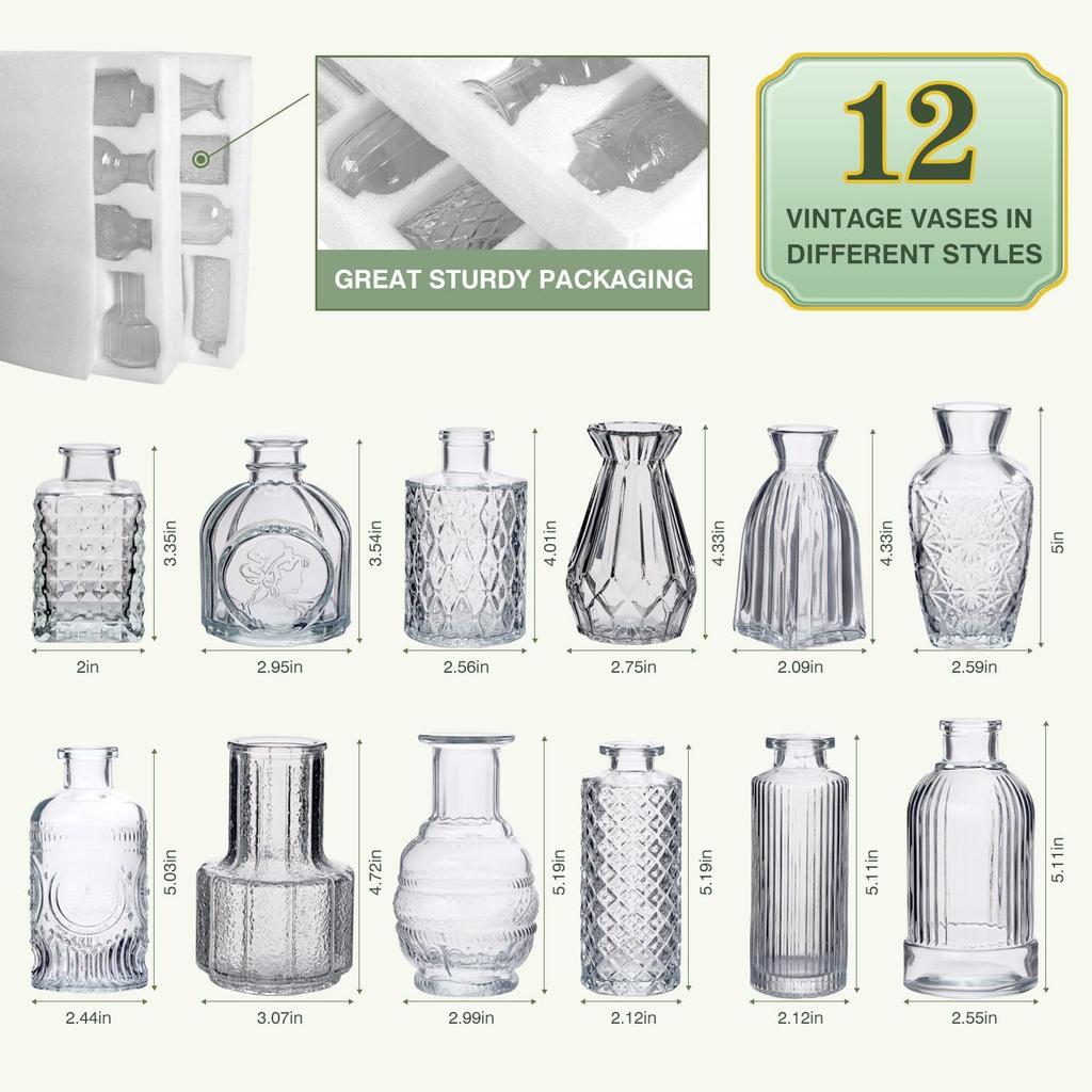 Clear Bud Vases Bulk Small Flower Vases for Wedding Decor Glass Vintage Bottle Set for Centerpieces Home Decor Bottles
