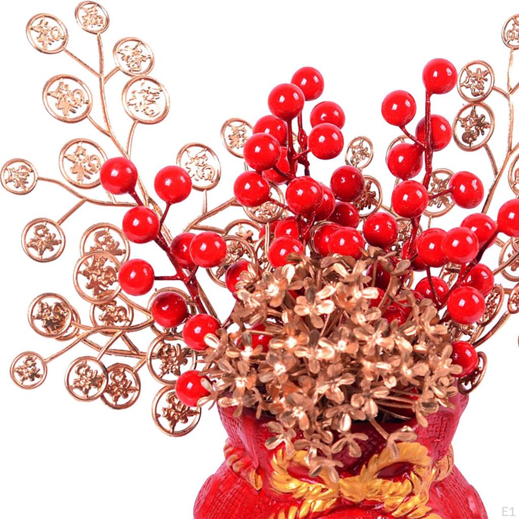 Traditional Chinese Year Decoration Tree Bonsai Plastic Berries Branches Ceramic Vase Decor for