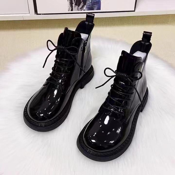 2025 Retro Thick-Soled Women's Patent Leather Martin Boots - Autumn/Winter Fashionable Cotton British Style Short Boots