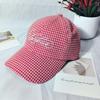 New plaid letter embroidered baseball cap for children, small face in spring and summer, large brim, soft top cap, flat batch