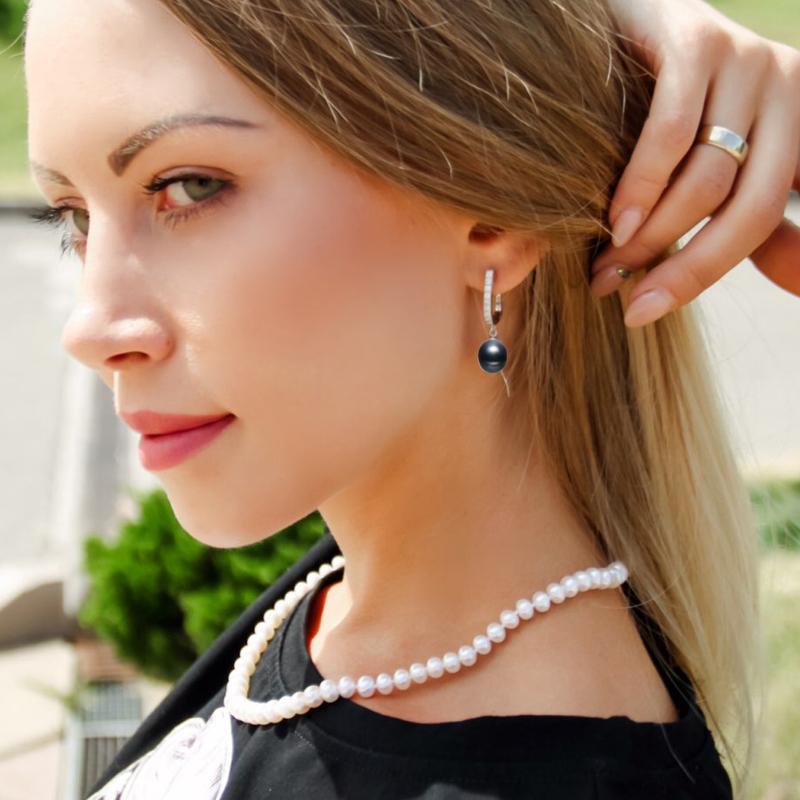 Real Freshwater Grey Pearl Earrings for Women,classic 925 Sterling Silver Earrings Birthday Gift