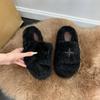 Fashion thick-bottomed shit-stepping fluffy slippers for women to wear autumn and winter new ins wind one-word cotton slippers