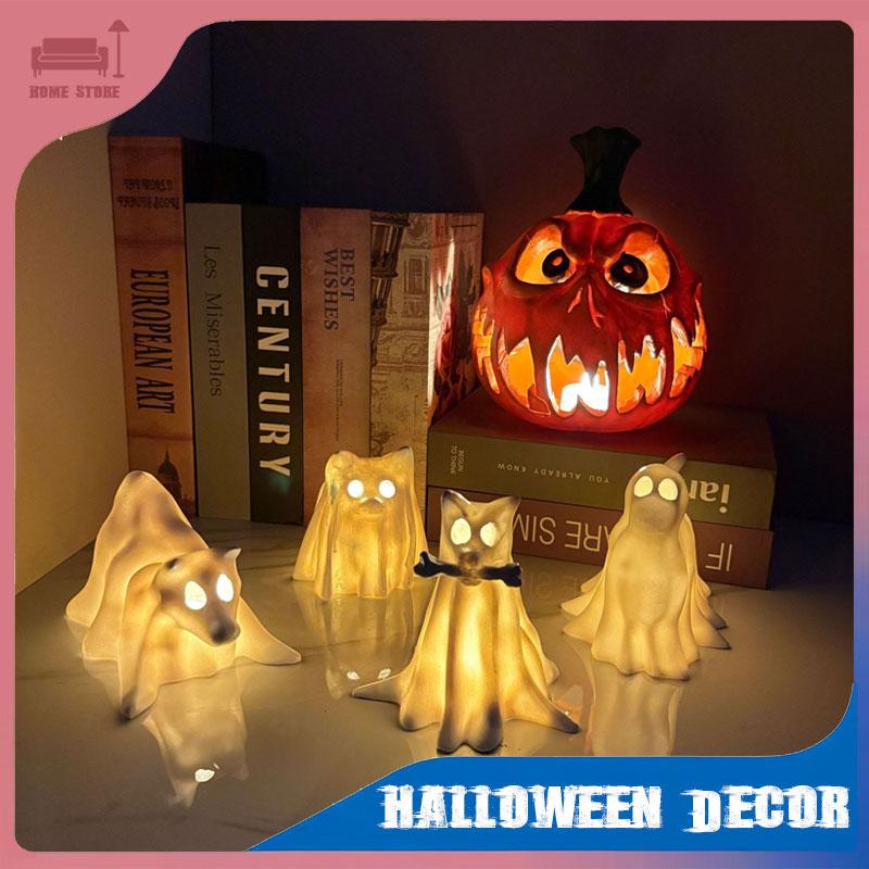 Svítící duch pes Halloween,Duchové psi s LED nočními světly,Halloweenské duchové noční světlo domácí dekorace,Sada duchů psů kancelářský stůl podzimní dekorace