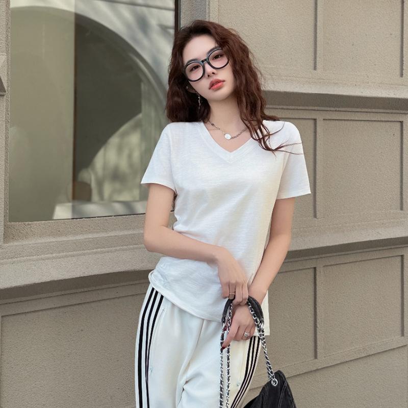 Summer Big V-neck Thin Short-sleeved Women's Loose Casual Versatile and Thin Top T-shirt Sunscreen Breathable Clothes