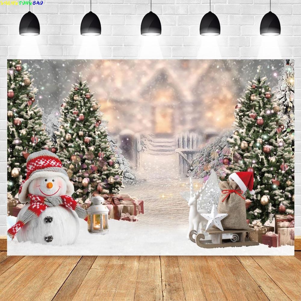 Christmas Backdrop for Photography Xmas Tree Winter Snow Forest Snowflake Natural Scene Baby Portrait Photo Background Studio