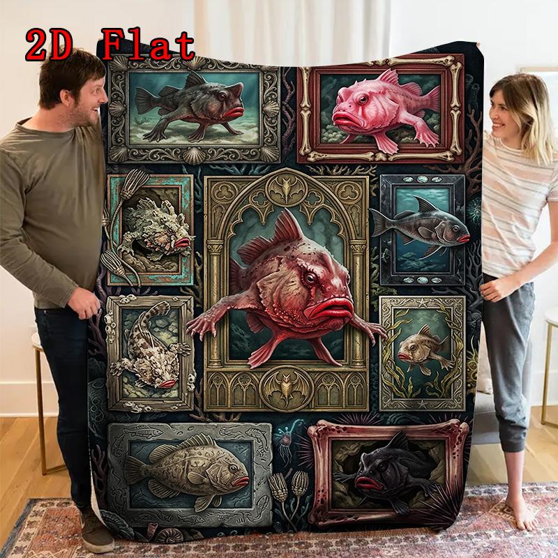 Sea Creatures 2D Flat Pattern Flannel Blanket, High quality All Seasons, Home Decor, Warmth and Comfort, Perfect for Christmas Gifts.