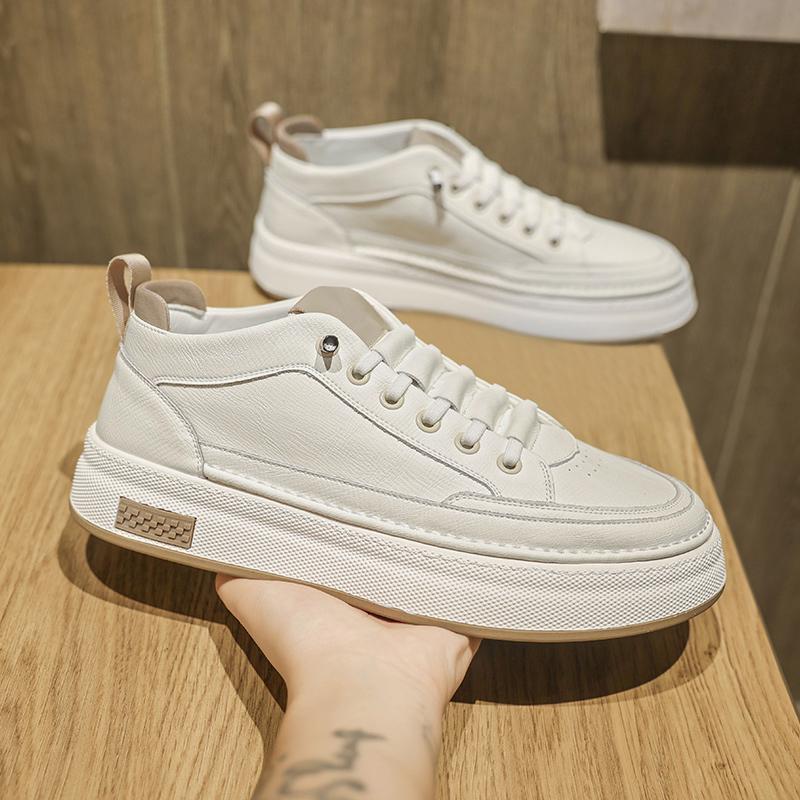 

Модная кожаная классическая мужская обувь для ходьбы Мужская вулканизированная обувь Мужская 2025 Новая ручная работа Обувь для скейтборда На шнуровке Мужская повседневная уличная обувь на плоской подошве 44 белый